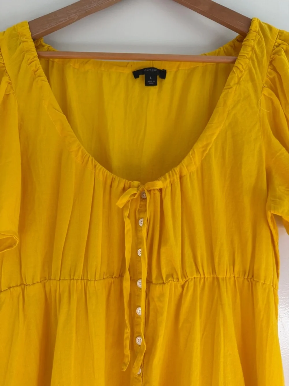 J. Crew Sunny Yellow Cotton Voile Tiered Button- Down Beach Dress size L - Picture 3 of 7